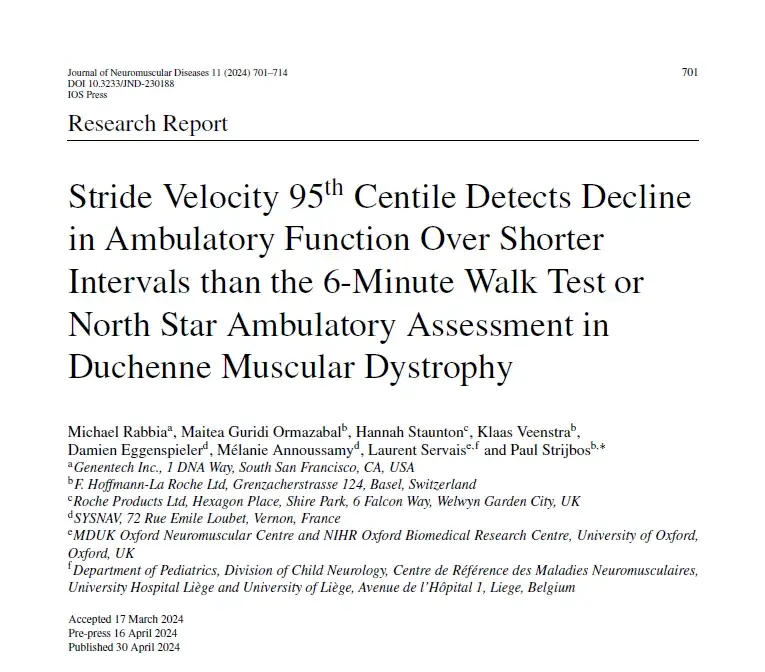 Screenshot of Stride Velocity 95th Centile Detects Decline in Ambulatory Function Over Shorter Intervals than the 6-Minute Walk Test or North Star Ambulatory Assessment in Duchenne Muscular Dystrophy